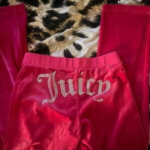 Juicy Couture Hot Pink Velour Sweatpants with Rhinestone 'Juicy' Logo